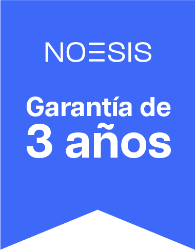 Símbolo de la garantía de 3 años de Noesis sobre un fondo azul