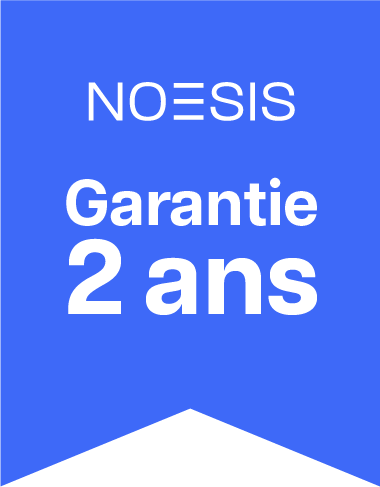 Icône Garantie 2 ans Noesis sur fond bleu